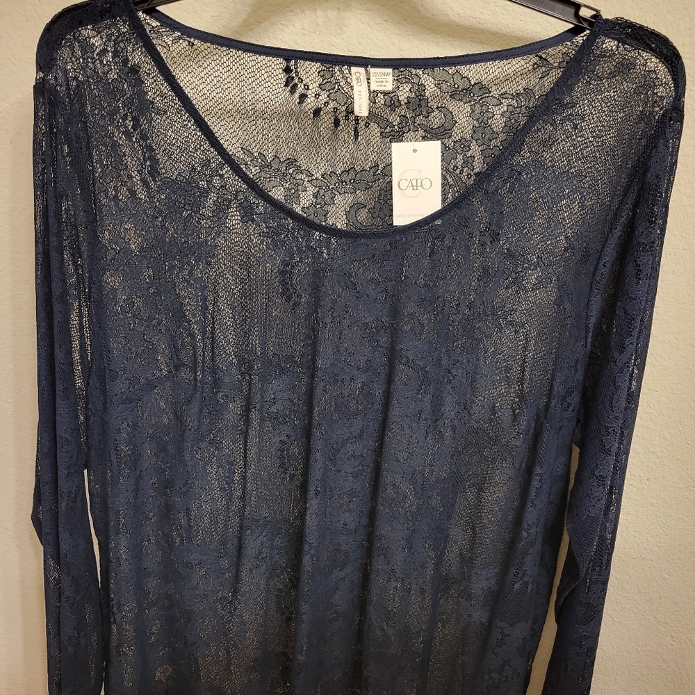 NWT - Blue Lace Long sleeve Blouse -        SIZE 22/24
